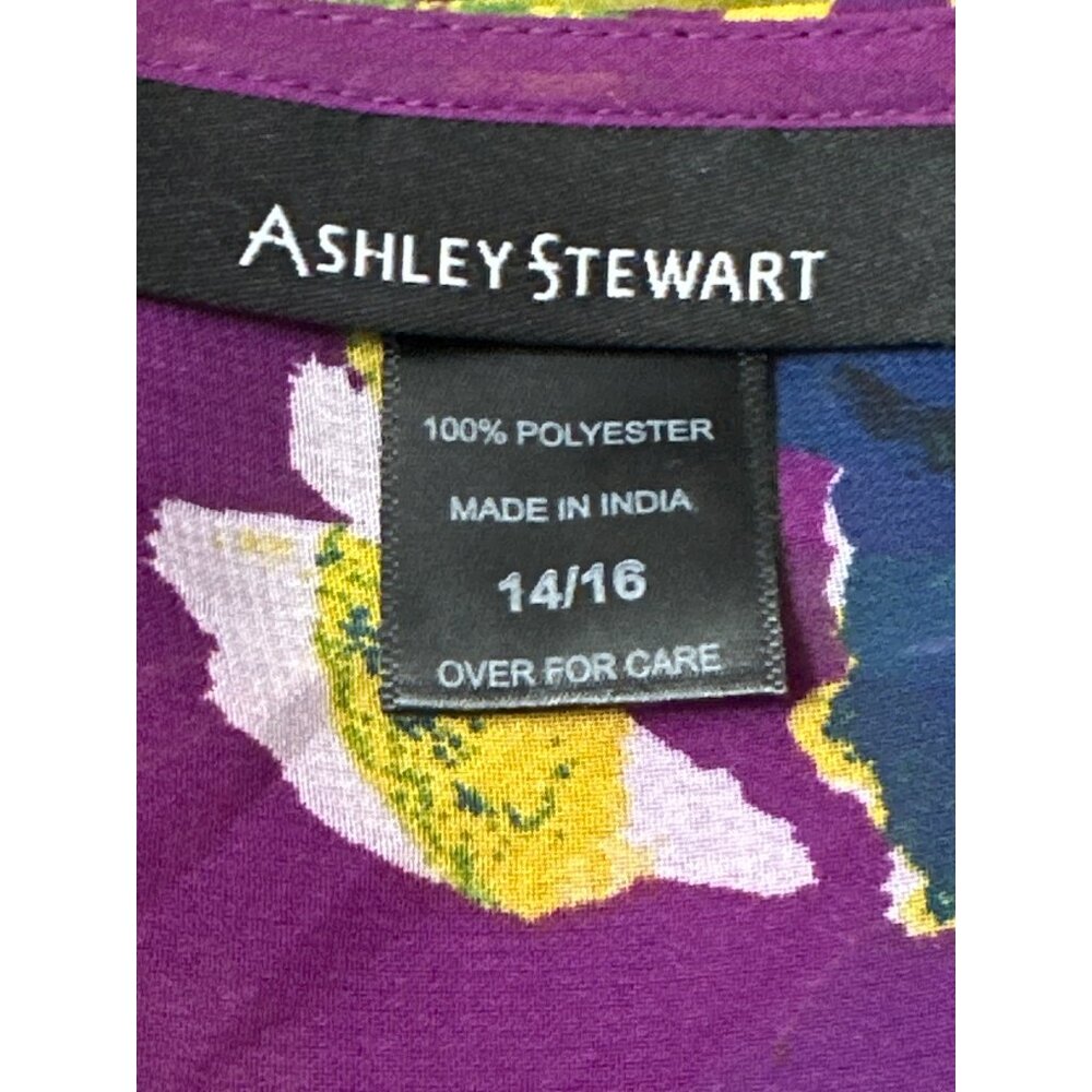 Ashley Stewart Size 14 Purple Sheer Floral Dress High Low Hem Metal Side Zip Art - Picture 9 of 13